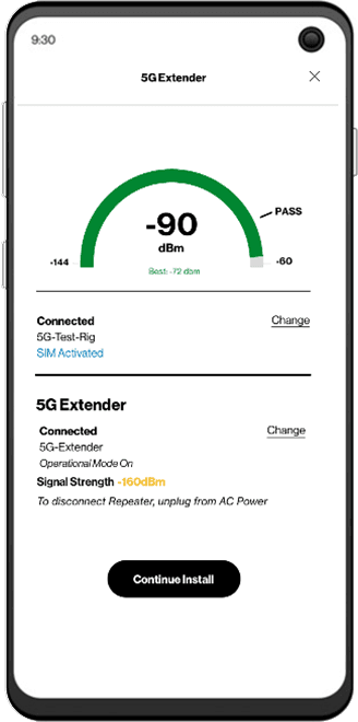 5G signal validation screen